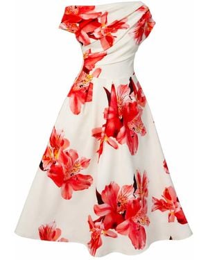 Girl In Mind Betty Asymmetric Floral Print Midi Dress - Red