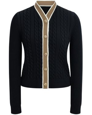 Roch Perel Neutrals Contrast Cable Knit Cardigan - Blue