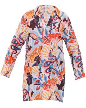 Tiger and the Monkey The Stacy Triple Cotton Gauze Short Dress With Pompoms - Red