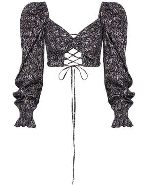 NAZLI CEREN Lolly Tie Back Printed Poplin Top - Black