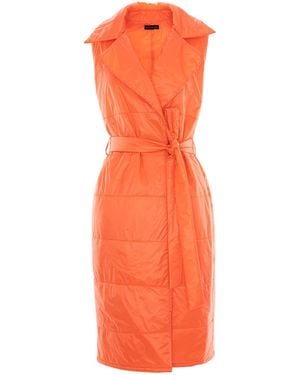 concept A trois Quilted Midi Vest With Lapel - Orange