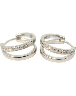 Sophelia Diamond April Birthstone Double Hoop Small Huggie Sterling Earrings - Metallic