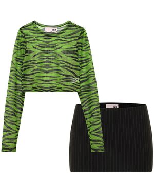 Come on Pop Zebra Tulle Crop Top With Bela Lugosi Mini Skirt - Green