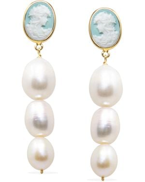 Vintouch Italy Portrait Of A Girl Cameo And Pearl Earrings - White