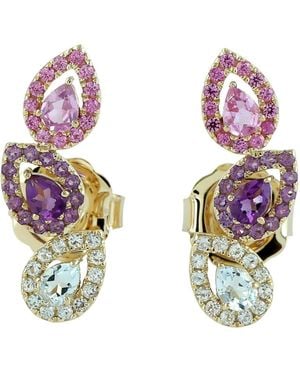 Artisan 14K Sapphire, Amethyst & Topaz Stud Earrings - Metallic