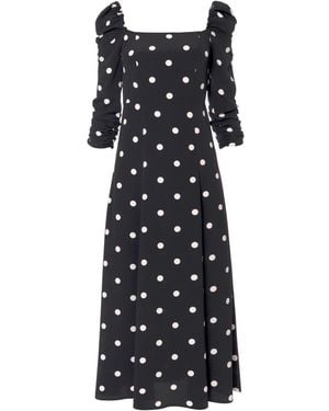 AGGI by HALEWSKI Amelie Walking Dots Puffed Sleeves Midi Dress - Black