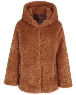 N'Onat Elena Hooded Vegan Teddy Short Coat - Brown