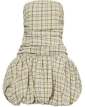 Amy Lynn Dionne Check Tartan Puffball Mini Dress - Metallic