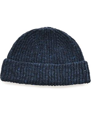 OUBAS Donegal Merino Wool Beanie Hat - Blue