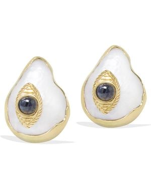 Vintouch Italy The Eye-Plated Sapphire & Pearl Stud Earrings - Blue