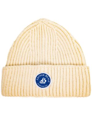 Arthur Beale Neutrals Badge Beanie Hat - Natural