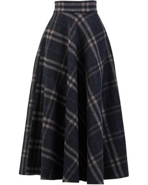 Nikka Place Wool Tartan Floor Length Skirt With High Waist And Pockets - Blue