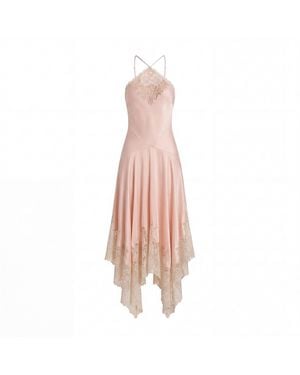 Mac Duggal Lace Trim Handkerchief Midi Dress - Pink