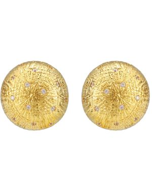 Onewildone Delusional Optimism Vintage Textured Large Round Crystal Dome Earrings - Yellow