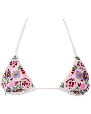 Self-Adore Fleur 3D Hand-Beaded Embellished Bikini Top - Pink