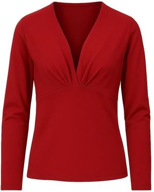 Conquista Burgundy Viscose-Wool Long Sleeve Top - Red
