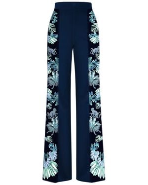 CASSANDRA HONE Crepe Trouser With Silk Printed Sides - Blue