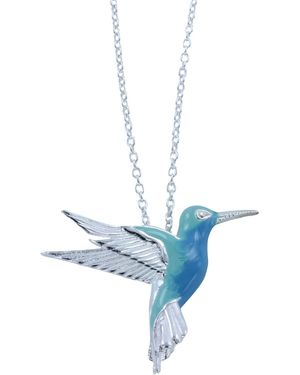 Reeves & Reeves Sterling Hummingbird And Enamel Necklace - Blue