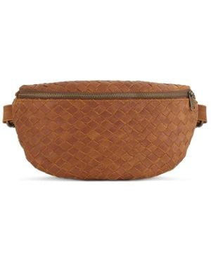 Hides Leather Co. Nexus Woven Leather Belt Bag, Handmade Minimal Saddle Waist Purse - Brown
