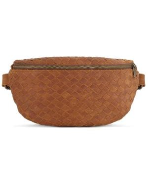 Hides Leather Co. Nexus Woven Leather Belt Bag, Handmade Minimal Saddle Waist Purse - Brown