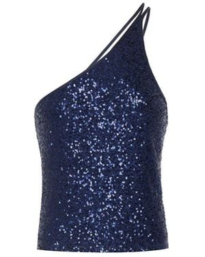 Rue Les Createurs One-Shoulder Sequined Blouse - Blue