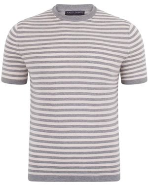 Paul James Knitwear Ultra-Fine Cotton Miguel Knitted Breton T-Shirt - Grey