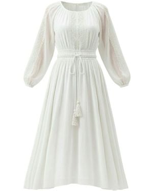 IZABELA MANDOIU Midi Silk Voile Dress With Macramé Insets And Adjustable Waist - White