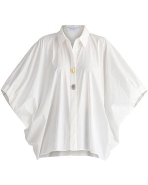 Paisie Metallic Button Details Oversized Blouse - White
