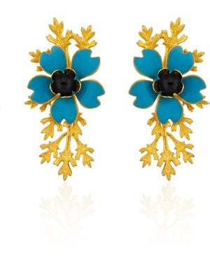 Milou Jewelry Flower Earrings With Branches - Blue