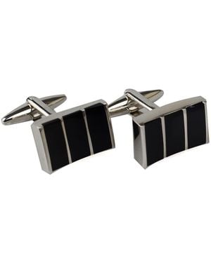 DAVID WEJ Stripped Rectangle Cufflinks - Black