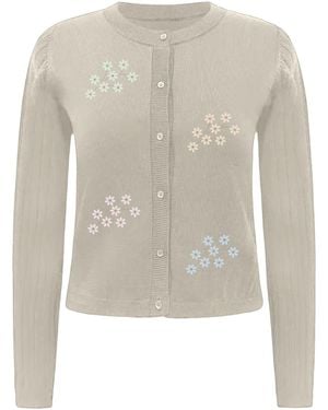 Roch Perel Neutrals Flower Embroidered Cardigan - White