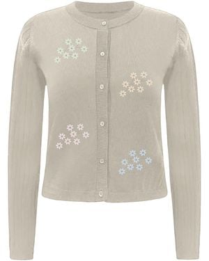 Roch Perel Neutrals Flower Embroidered Cardigan - White