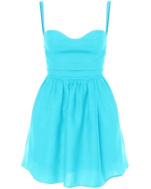 AVENUE No.29 Linen Gathered Mini Dress With Straps - Blue