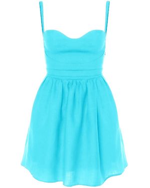 AVENUE No.29 Linen Gathered Mini Dress With Straps - Blue