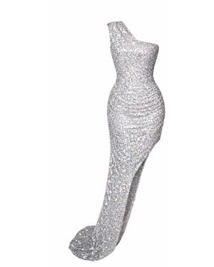 Monice London Mimi One Shoulder Asymmetric Sequin Dress - Grey