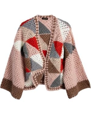Saachi Hand-Crocheted Geometric Short Jacket - Red