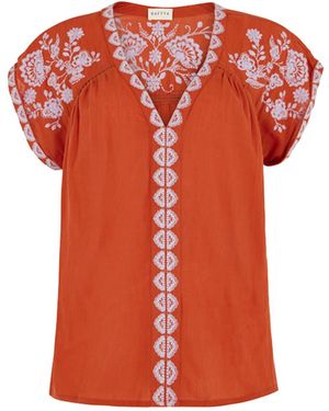 Raffya Luna Blouse With Embroidery - Orange