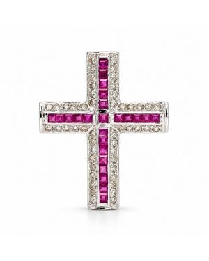 Artisan 18K Ruby & Diamond Cross Pendant - Pink