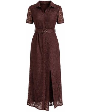 Girl In Mind Tansy Short Sleeve Lace Shirt Dress - Brown