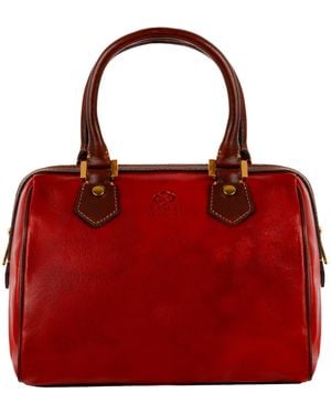 Time Resistance Leather Barrel Bag - Red