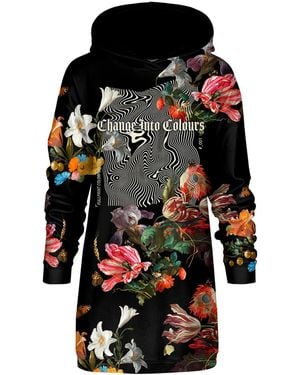 Aloha From Deer Flowers Hoodie Oversize Hoodie Dress - Black