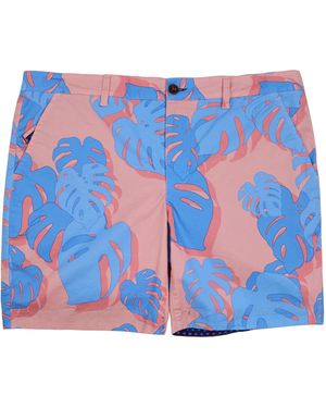 lords of harlech Edward Monstera Floral Coral Flat Front Short - Blue