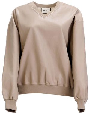 Moov Neutrals V-Neck Sweatshirt — Mocha Vegan Leather With Relaxed Silhouette - Brown