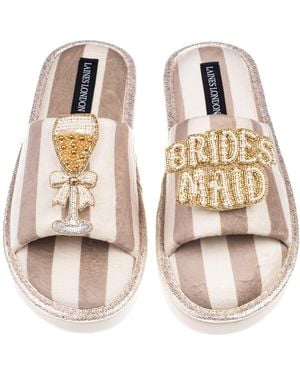 Laines London Neutrals Flatform Stripe Open Toe Slippers With Bridesmaid Brooches - Multicolour