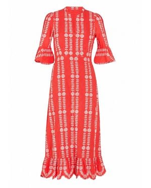Rose & Nancy Cat Coral Embroidered Midi Dress