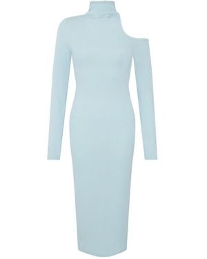 Sour Figs Asymmetric One-Shoulder Cutout Knitted Midi Dress - Blue