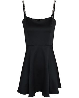 2KStyle Ace Crystal Hand-Embellished Skater Satin Mini Dress - Black