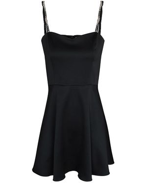 2KStyle Ace Crystal Hand-Embellished Skater Satin Mini Dress - Black
