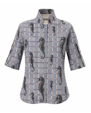 Julia Allert Stand Collar Short Sleeve Blouse - Gray