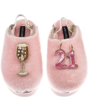 Laines London Flatform Cloud Closed Toe Slippers With 21St Birthday & Champagne Glass Brooches - Pink